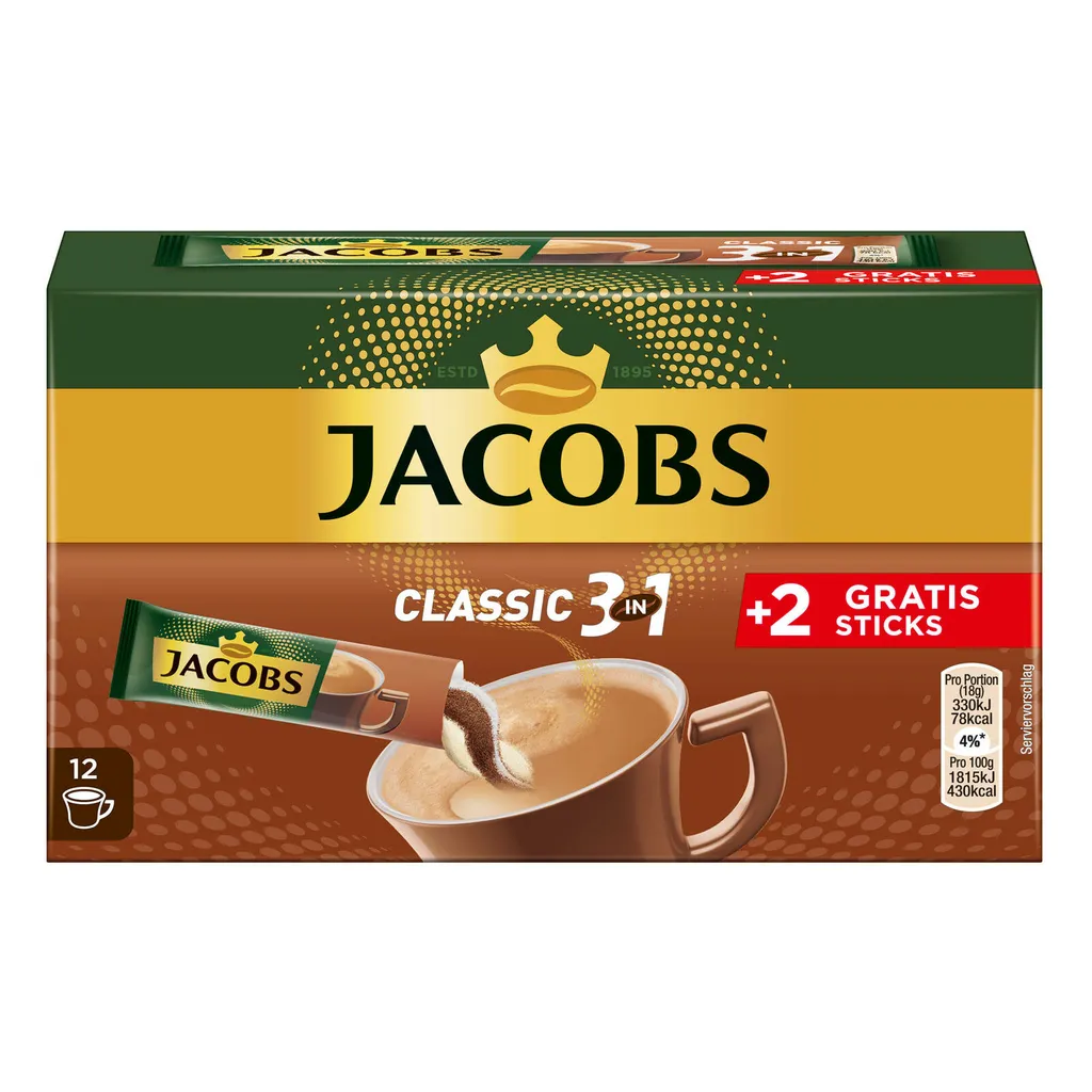JACOBS Löskaffee 3in1 Classic Löslicher Kaffee 12 X 10+2 Sticks Instantkaffee 3 JACOBS Löskaffee 3in1 Classic Löslicher Kaffee 12 X 10+2 Sticks Instantkaffee – Bild 3