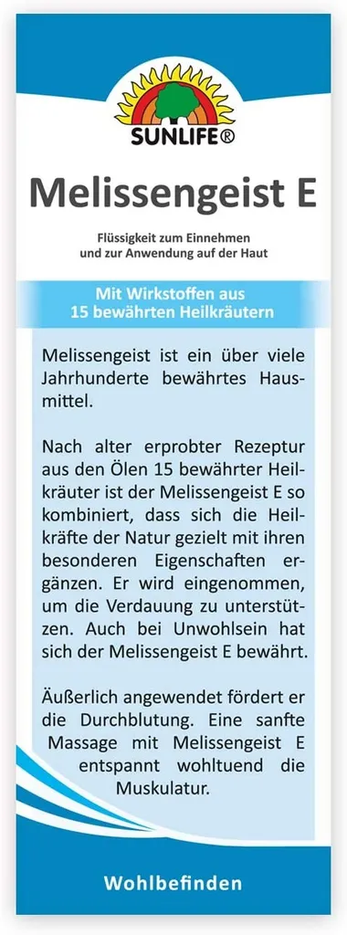 SUNLIFE Melissengeist E - Mit Wirkstoffen Aus 15 Bewährten Heilkräutern 500ml 6 SUNLIFE Melissengeist E - Mit Wirkstoffen Aus 15 Bewährten Heilkräutern 500ml – Bild 6