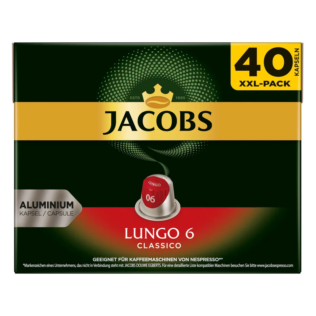 JACOBS Kapseln Nespresso®* Kompatible 2 X 40 Lungo 6 Classico + 2 X 40 8 Intenso XXL-Packs - Insgesamt 160 Getränke 2 JACOBS Kapseln Nespresso®* Kompatible 2 X 40 Lungo 6 Classico + 2 X 40 8 Intenso XXL-Packs - Insgesamt 160 Getränke – Bild 2
