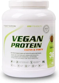 SRS Sporternährung SRS Fit&Health - Vegan Protein | 100% Vegan | Sehr Geringer Östrogenanteil | Leckerer Geschmack, Tolle Konsistenz | Deutsche (Vanille-Karamell, 900 G)