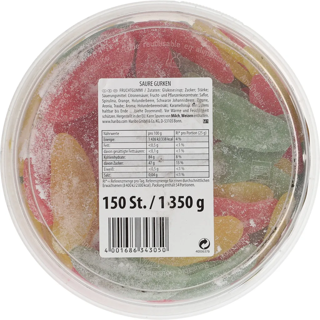 Haribo Saure Gurken Fruchtgummi Weingummi Veggie 150 Stück 1350g 11 Haribo Saure Gurken Fruchtgummi Weingummi Veggie 150 Stück 1350g – Bild 11