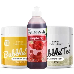 Popping Boba Molecula Bubble Tea Set 2x Fruchtperlen Litschi Und Mango 1x Sirup Himbeere 15x Becher 15x Strohhalme Popping Boba