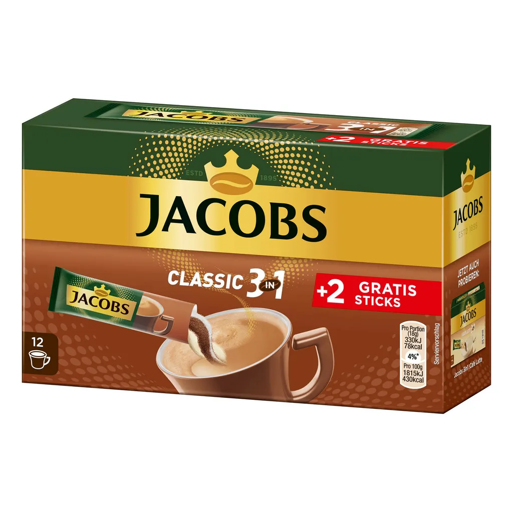 JACOBS Löskaffee 3in1 Classic Löslicher Kaffee 12 X 10+2 Sticks Instantkaffee 4 JACOBS Löskaffee 3in1 Classic Löslicher Kaffee 12 X 10+2 Sticks Instantkaffee – Bild 4