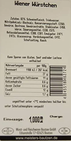 Meisters Wurst- Und Fleischwaren Bautzen Wiener Würstchen Frisch | Traditionell Buchenholz Geräuchert | Wurst Geräuchert Im Naturdarm Saitling | Würstel In Metzger Qualität | 20 X 50 G -Essen Verkäufe d021812e8b0c1406157c387d6e4551ac