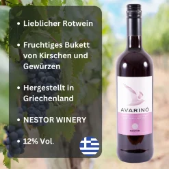 Imiglykos Avarino Rot 3x 0,75l Nestor Wines | Lieblicher Rotwein Aus Griechenland | 11,5% Vol.