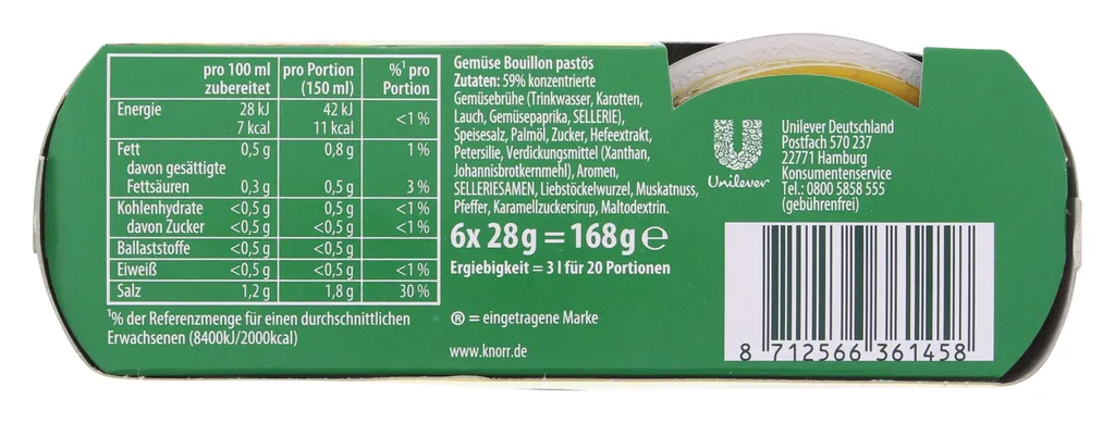 Knorr Bouillon Pur Gemüse 6x28g 4 Knorr Bouillon Pur Gemüse 6x28g – Bild 4
