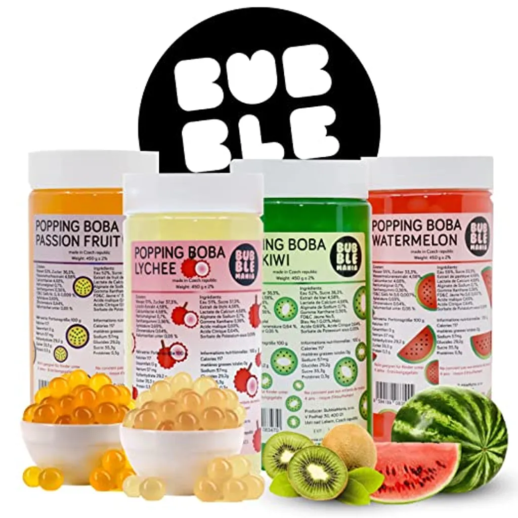 Owatrol Popping Boba Fruchtperlen Für Bubble Tea Mix | Wassermelone, Litschi, Kiwi, Maracuja – Packung Mit 4 Fruchtigen Sorten Tapioka Perlen Von Bubble Mania - 450 G 1 Owatrol Popping Boba Fruchtperlen Für Bubble Tea Mix | Wassermelone, Litschi, Kiwi, Maracuja – Packung Mit 4 Fruchtigen Sorten Tapioka Perlen Von Bubble Mania - 450 G