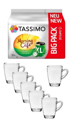 James Premium® Tassimo Kapseln Morning Café Filter XL + Gläserset Coffee 6 Stück Cc 310