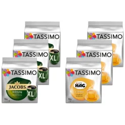 TASSIMO Kapseln Jacobs Krönung XL + Café Hag Entkoffeiniert Je 3x16 Getränke
