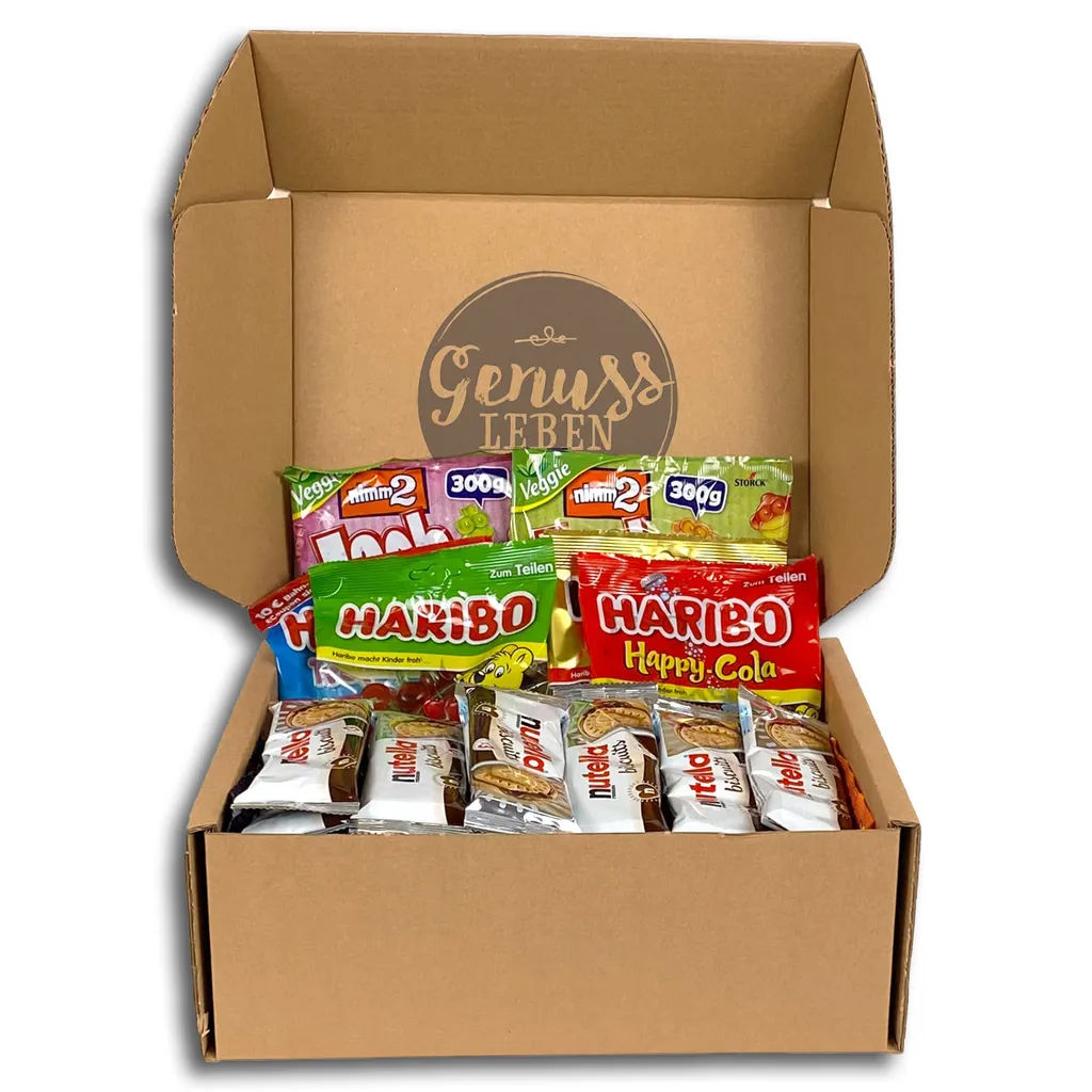 Genussleben Box Mit 1 Kg Lachgummi,1 Kg Haribo & 10x Leckeren Nutella Biscuits 1 Genussleben Box Mit 1 Kg Lachgummi,1 Kg Haribo & 10x Leckeren Nutella Biscuits