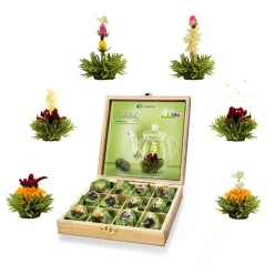 Creano Teeblumen Geschenkset In Holz Teekiste 12 Erblühtee In 6 Sorten Grüner Tee Fruchtig Aromatisiert, Fruity Flavor -Essen Verkäufe ffbe35a5bf3c6ea58fc2ed0718495d1f